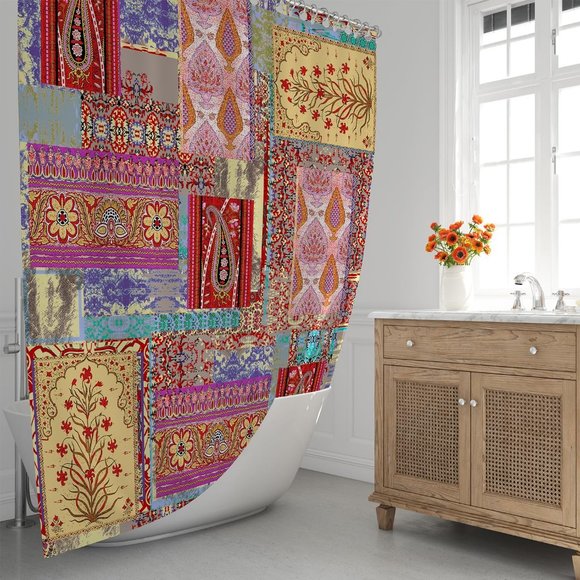Boho Bohemian Bathroom Country Decor Patchwork Floral Shower Curtain NEW - Picture 2 of 6